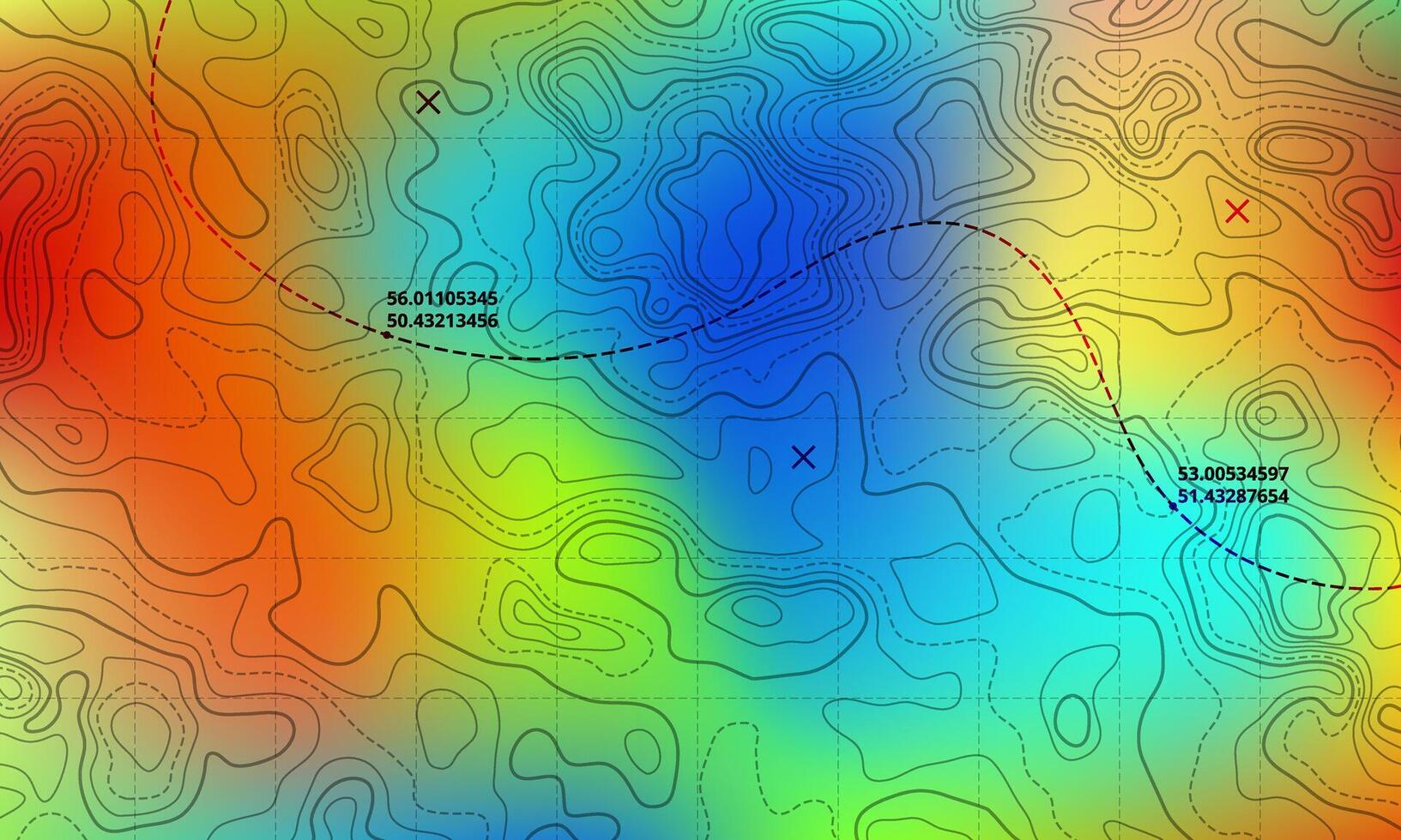 Ocean bottom topographic line map curvy wave isolines illustration. vector