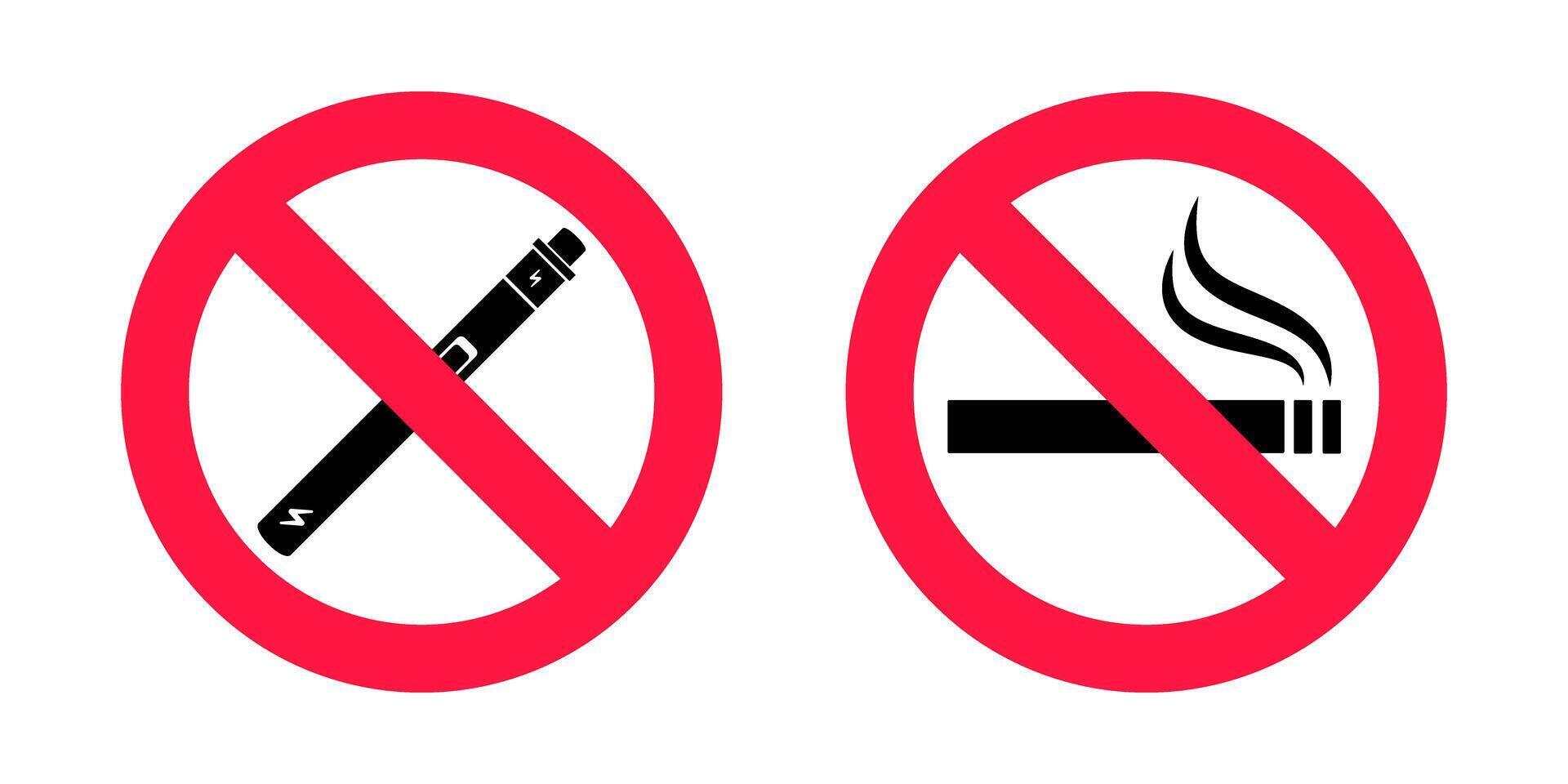 No smoking no vaping signs set. Forbidden sign icon isolated on white background illustration. vector