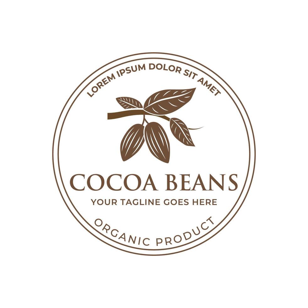 Vintage cocoa bean, cocoa plant logo icon template vector