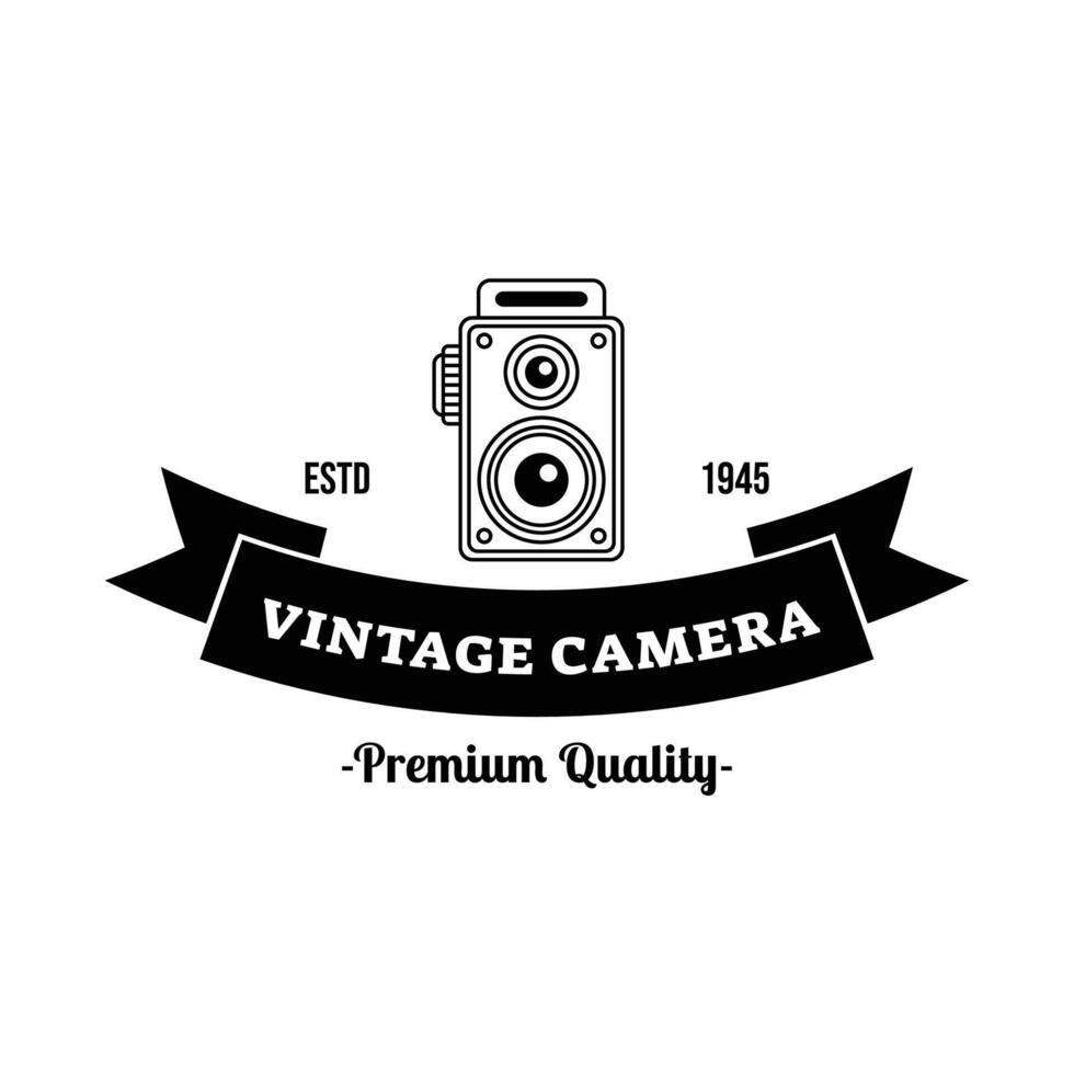 Vintage Camera Photography Label, Logo Template with Retro Typography. vector