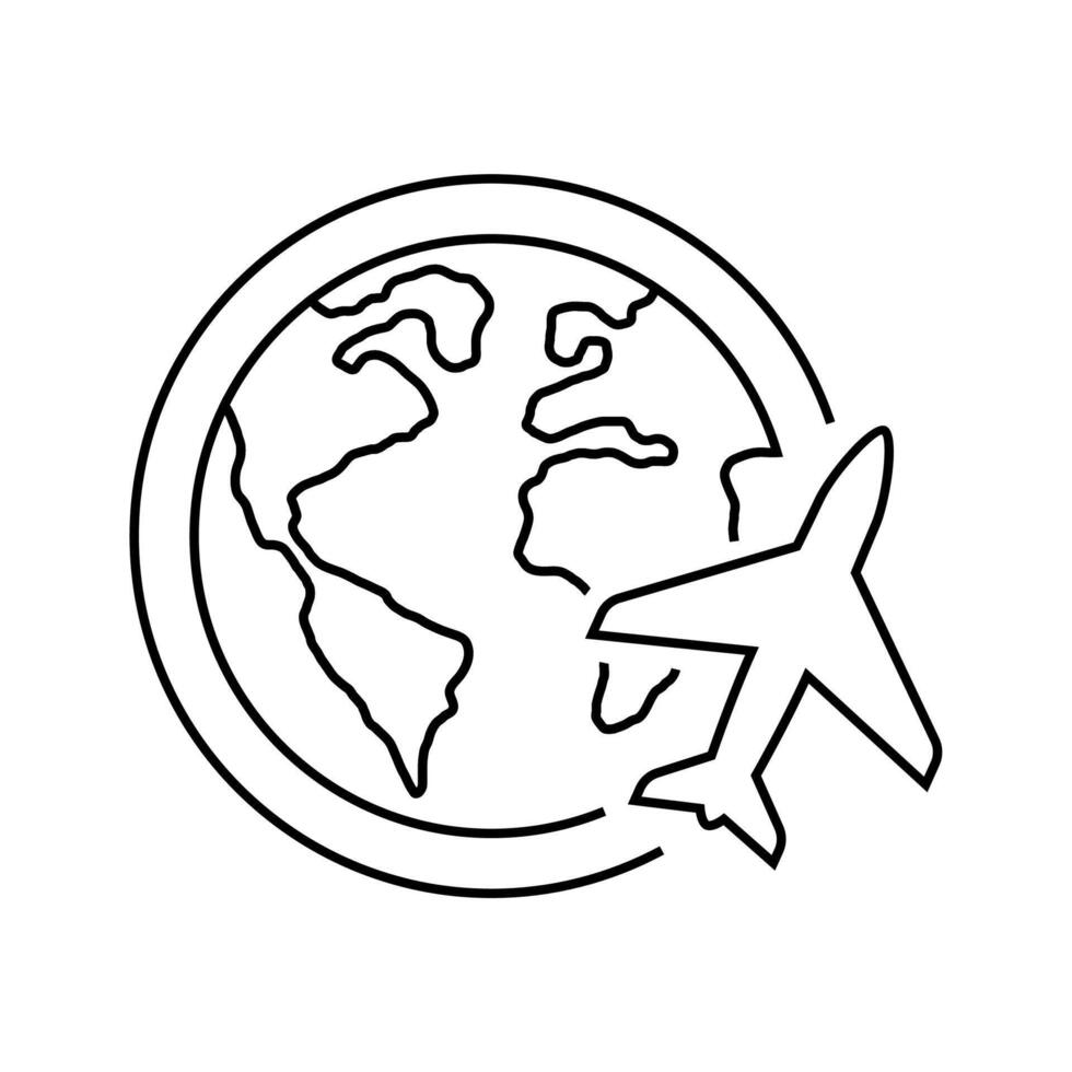 Travel around world icons set. International tourism. Planet map navigation. Customizable thin line symbols. Isolated outline illustrations. Editable stroke vector