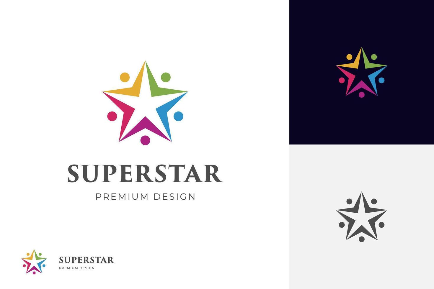 people five star logo icon design. people star group logo illustration. team work solid logo symbol vector