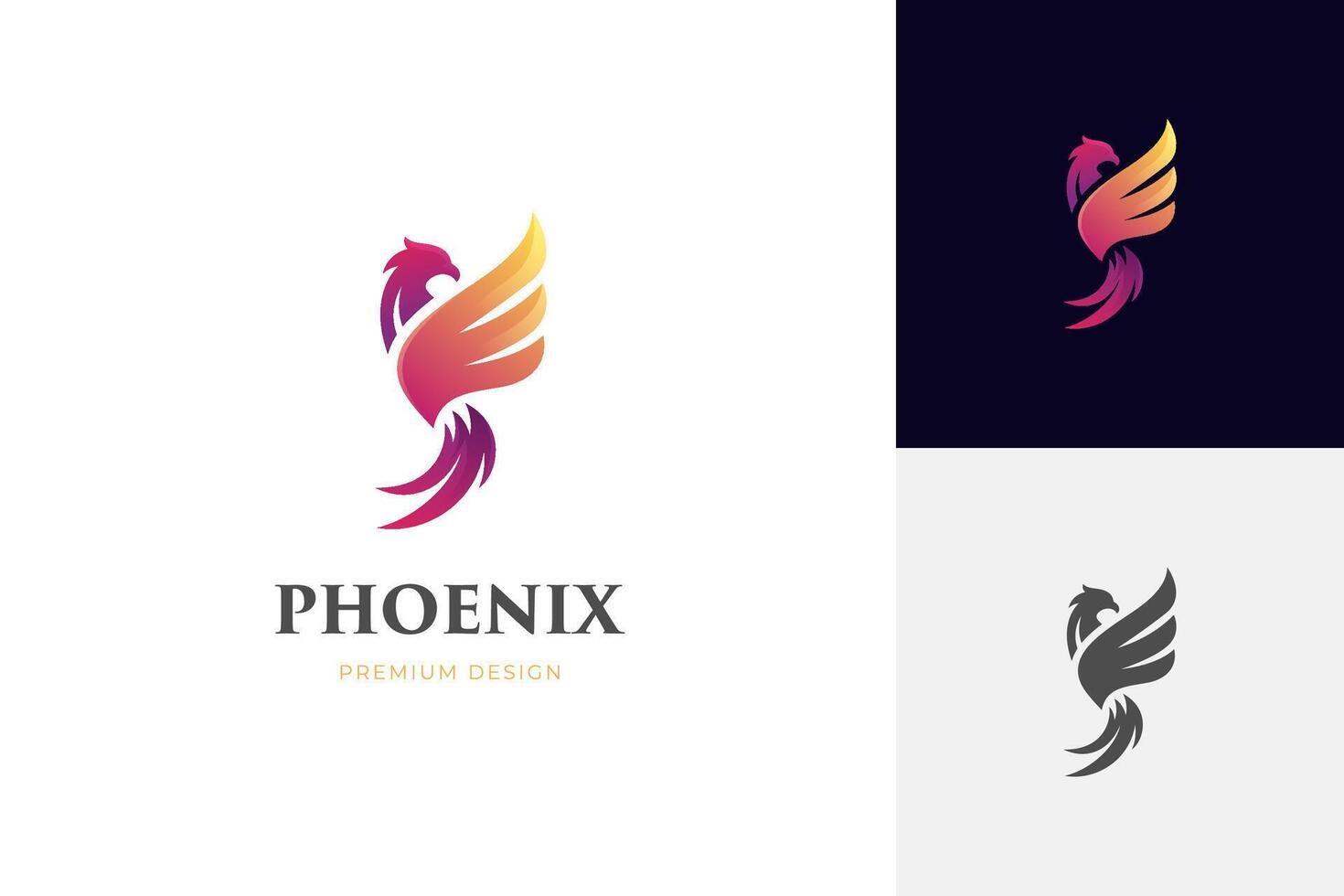 Flying phoenix gradient logo design. Falcon or hawk awesome animal illustration template vector