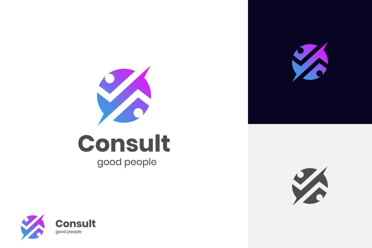 business consult success Logo with People Check graphic round shape, human good service icon symbol, analysis health check logo element vector