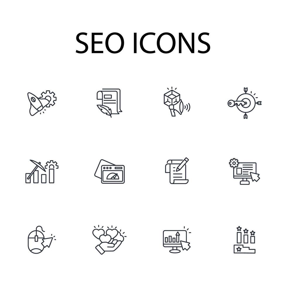SEO icon set..Editable stroke.linear style sign for use web design,logo.Symbol illustration. vector