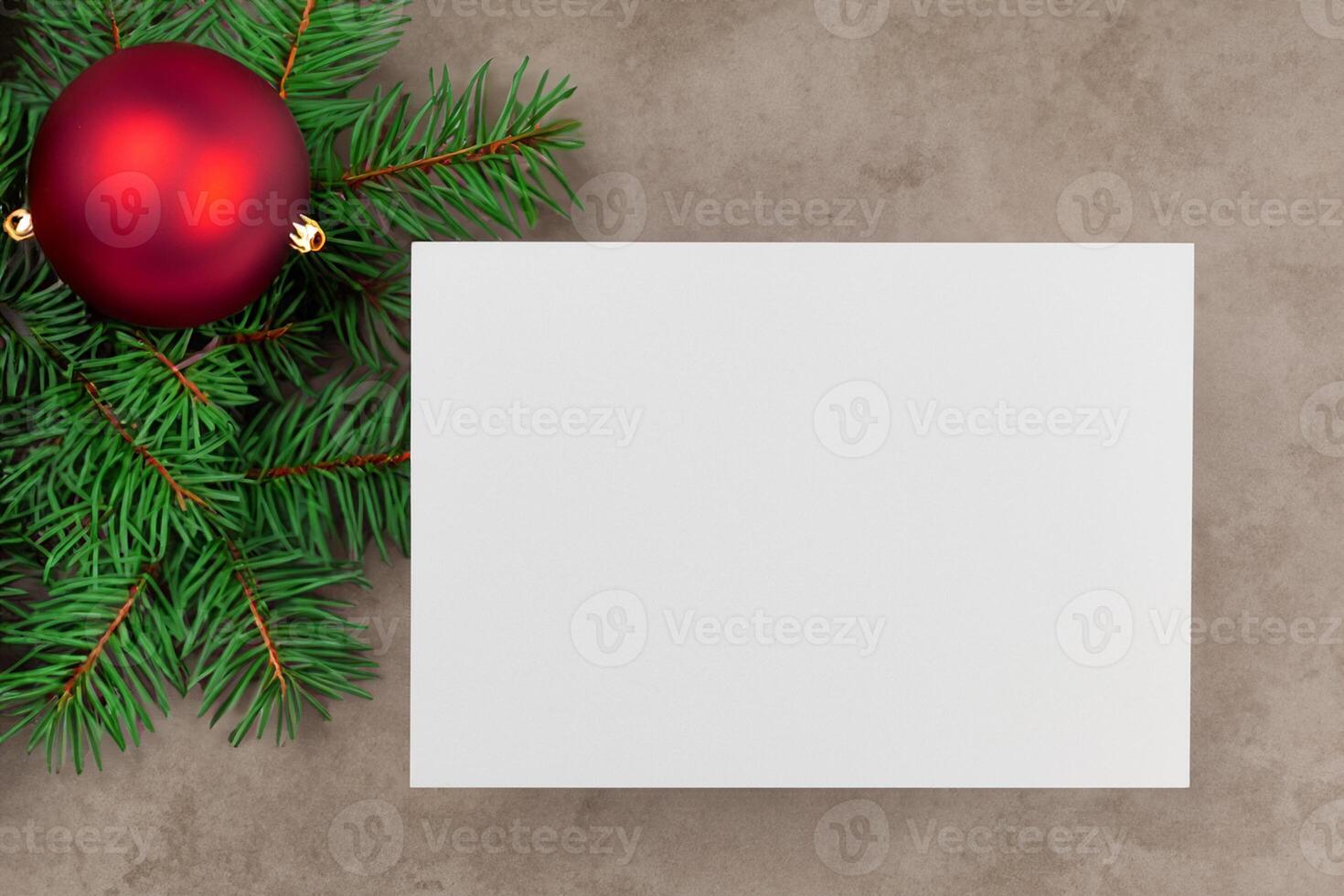 Beautiful Mockup White Card with Christmas Ornaments, A Festive Touch for Your Holiday Greetings photo