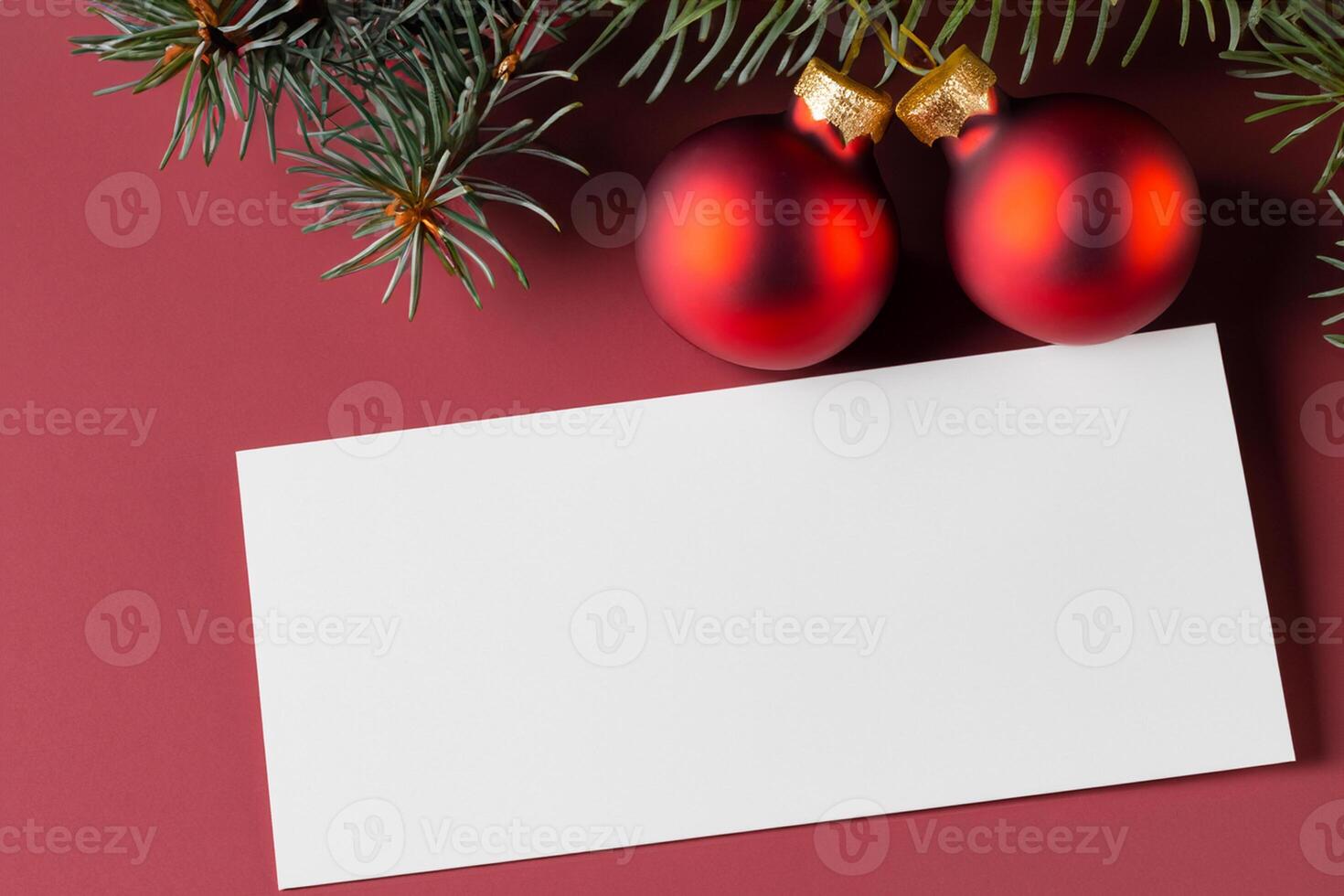 Beautiful Mockup White Card with Christmas Ornaments, A Festive Touch for Your Holiday Greetings photo