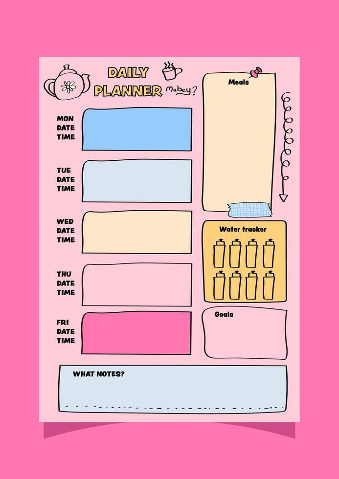 Cute daily planner template for journals and scrapbooking. vector
