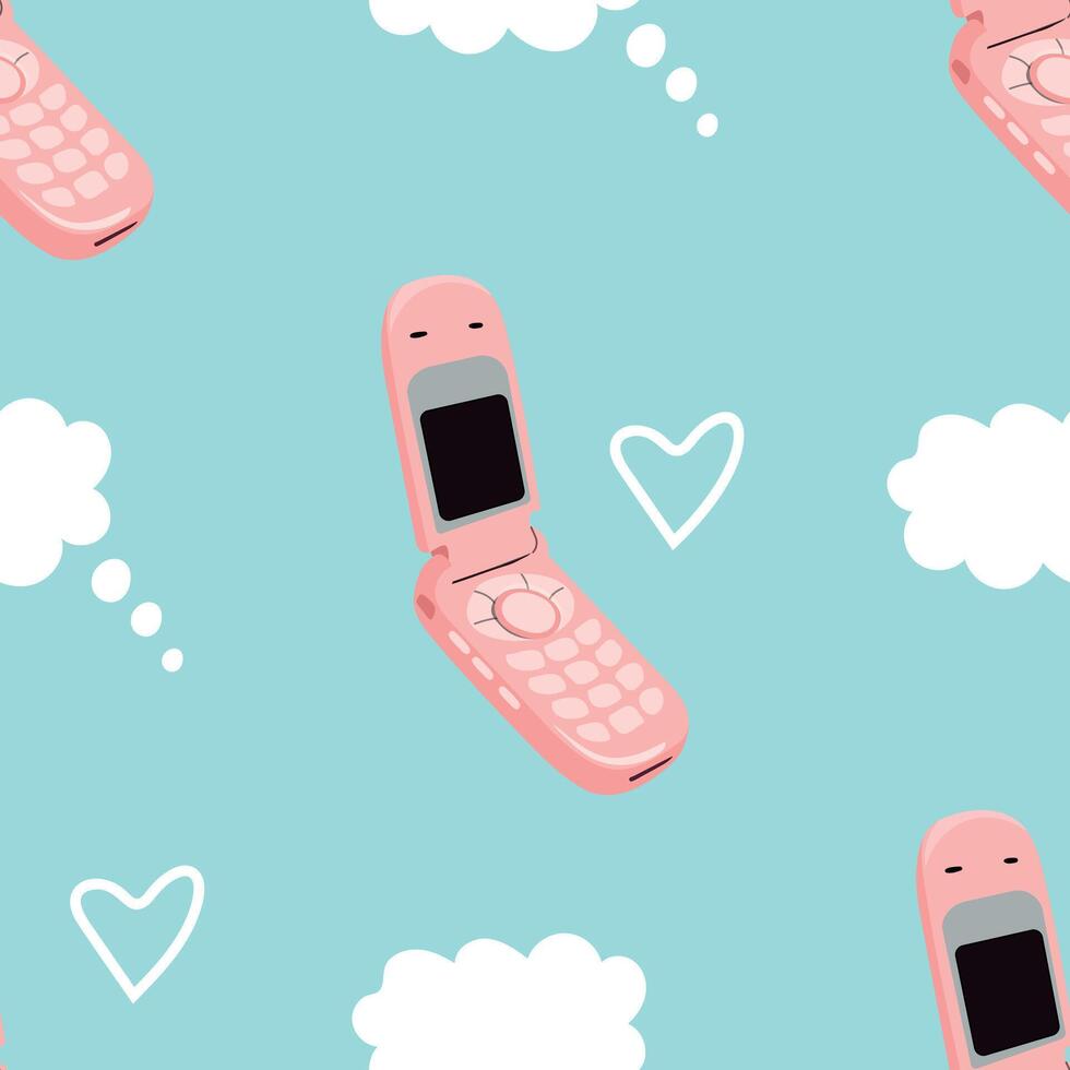 Flip mobile phone seamless pattern vector