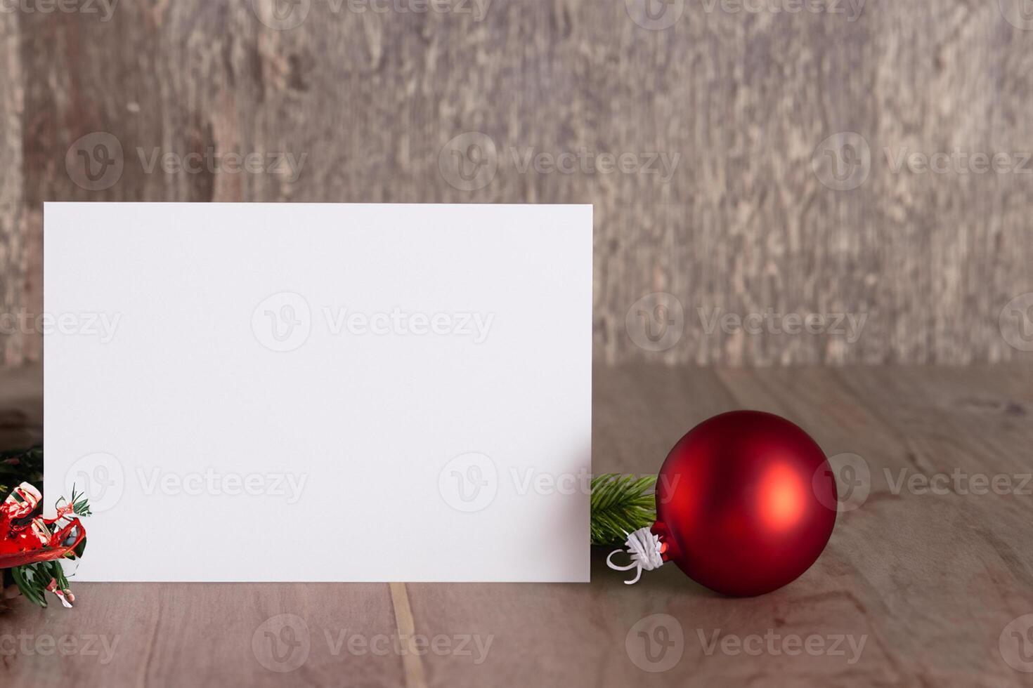 Beautiful Mockup White Card with Christmas Ornaments, A Festive Touch for Your Holiday Greetings photo