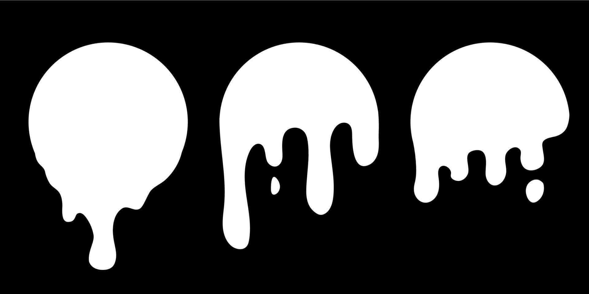 Paint drip circle labels. White paint liquid. Ink drop set. White inkblot. vector