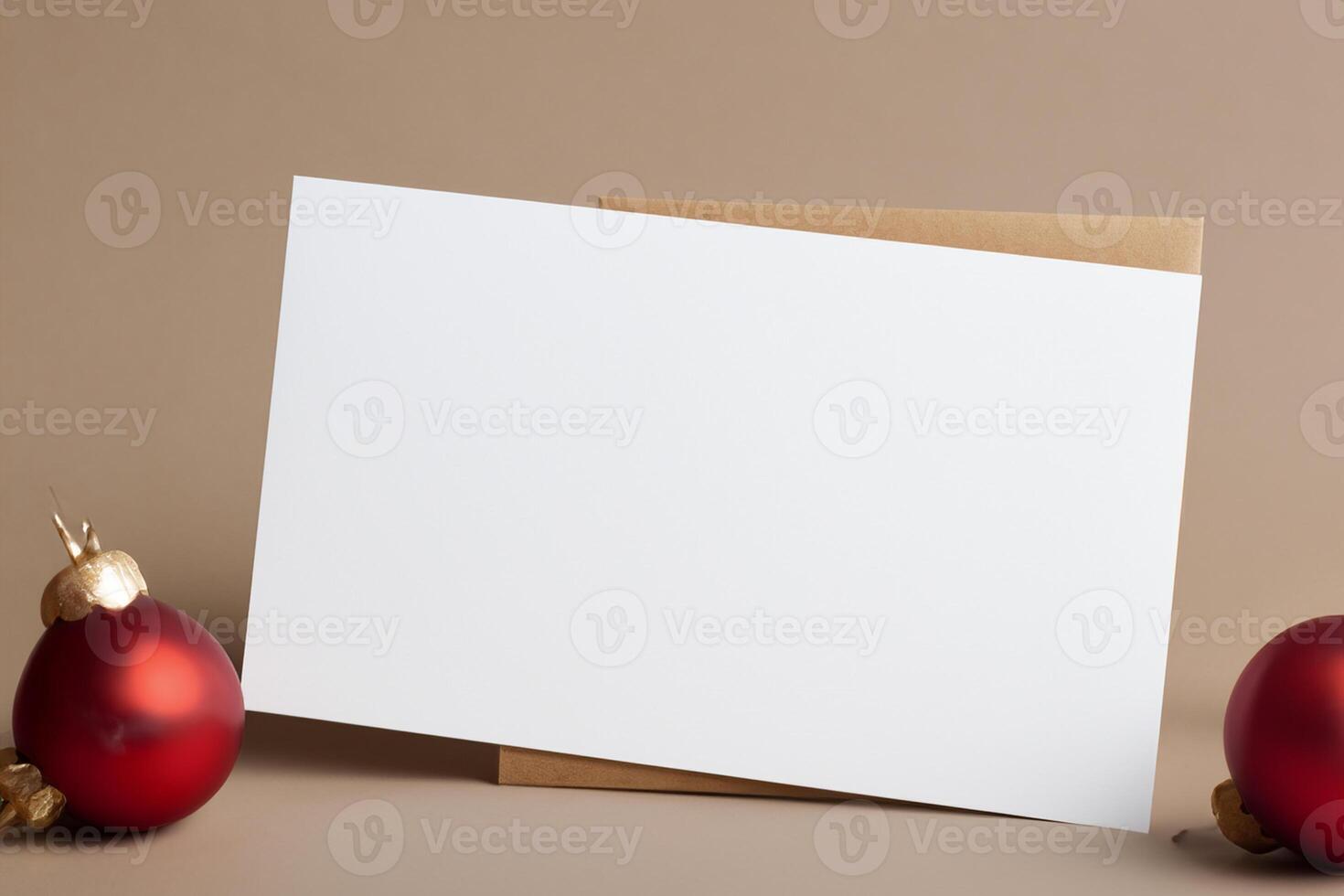 Beautiful Mockup White Card with Christmas Ornaments, A Festive Touch for Your Holiday Greetings photo