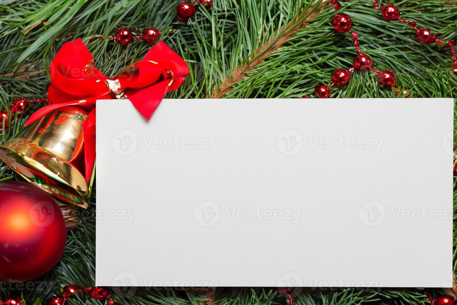 Beautiful Mockup White Card with Christmas Ornaments, A Festive Touch for Your Holiday Greetings photo