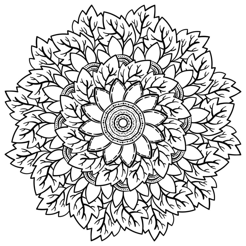 Mandala with a bunch of flowers and leaves, meditative coloring page for creative activity for Mother's Day vector