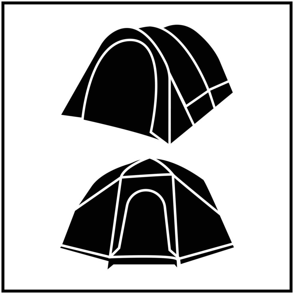 Illustration of camping tent. Camping tent black icon. vector
