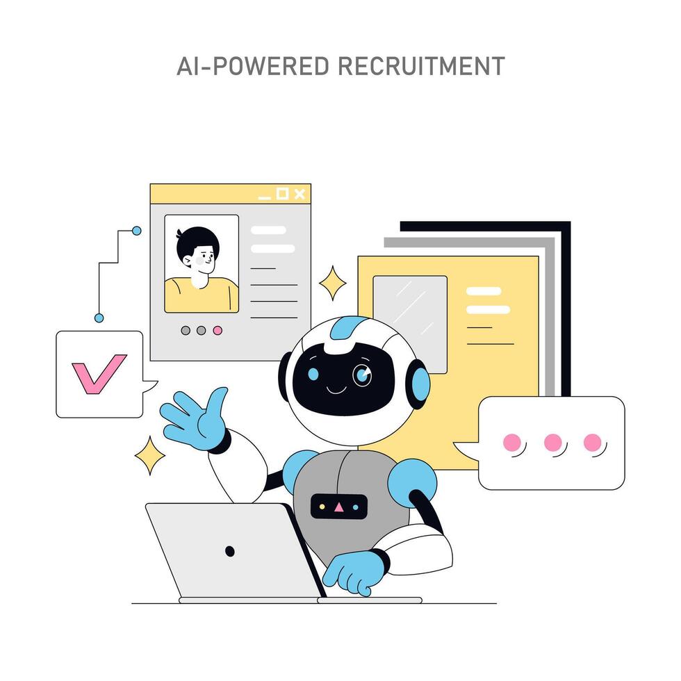 Using AI for Human Resources. Flat Illustration vector