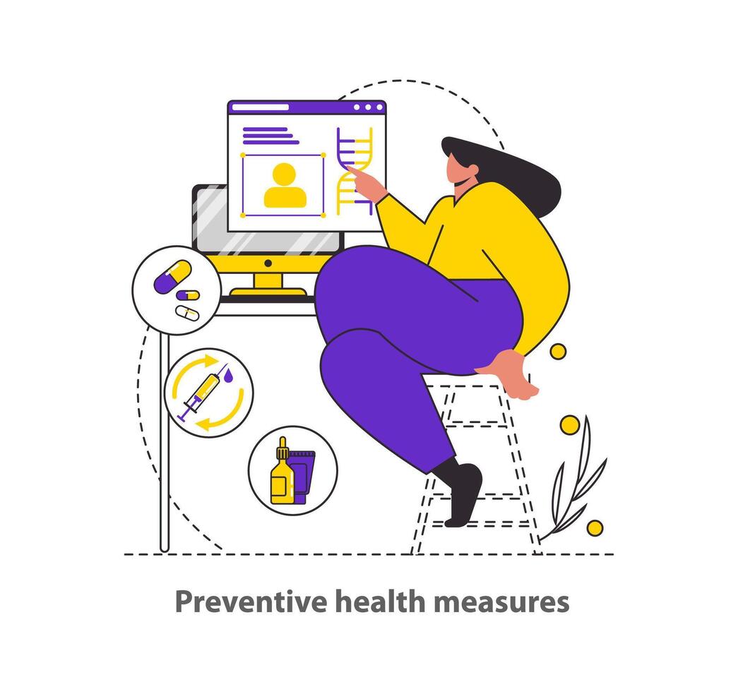 Preventive Health Measures concept Showcases health monitoring through digital platforms, emphasizing proactive personal healthcare management illustration vector