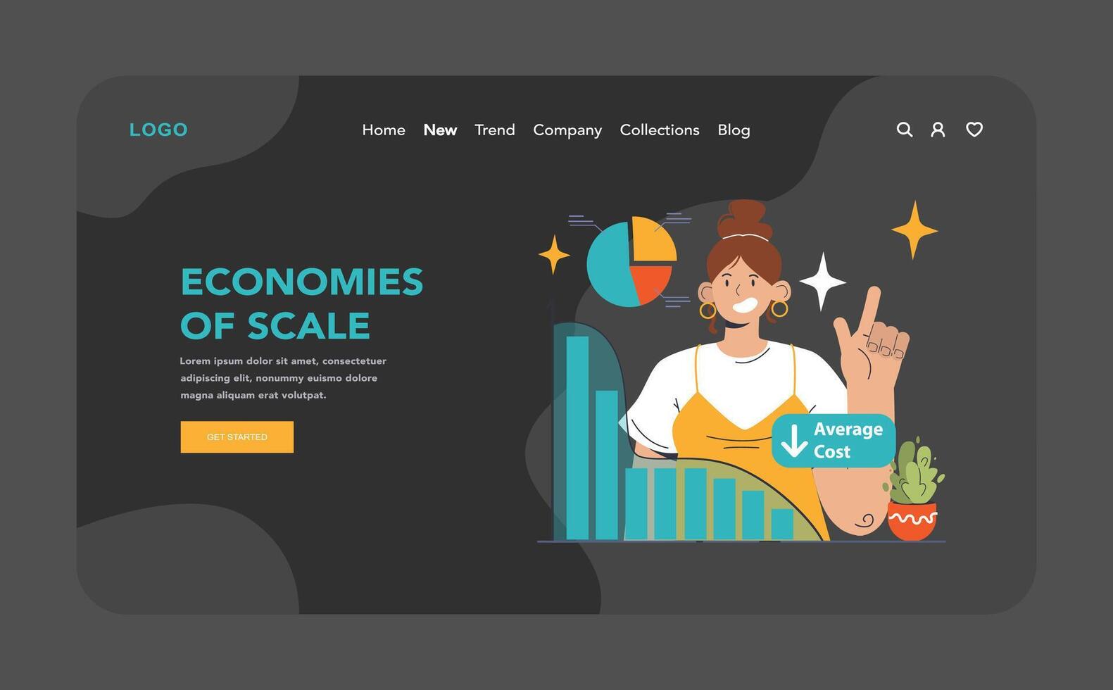 Economies of scale dark or night mode web or landing. Company vector