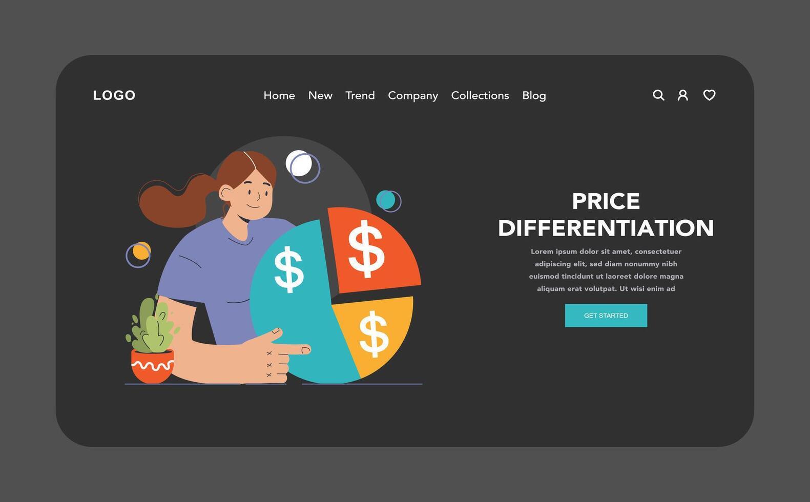 Product differentiation web or landing dark or night mode. Product vector
