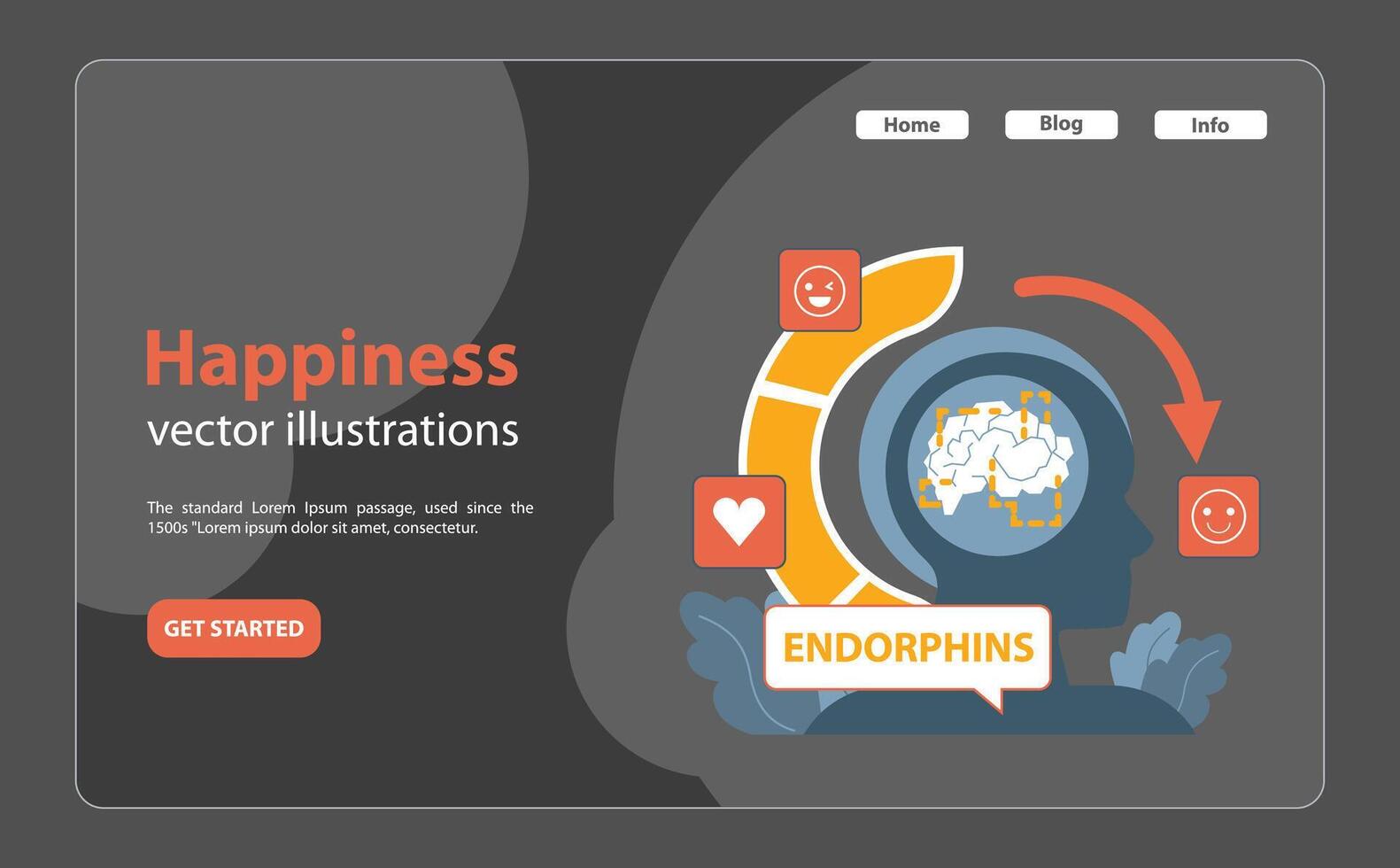 Illustration showcasing the brain's endorphin release, triggering happiness. Flat illustration vector