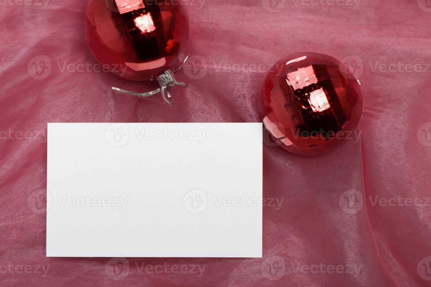 Beautiful Mockup White Card with Christmas Ornaments, A Festive Touch for Your Holiday Greetings photo