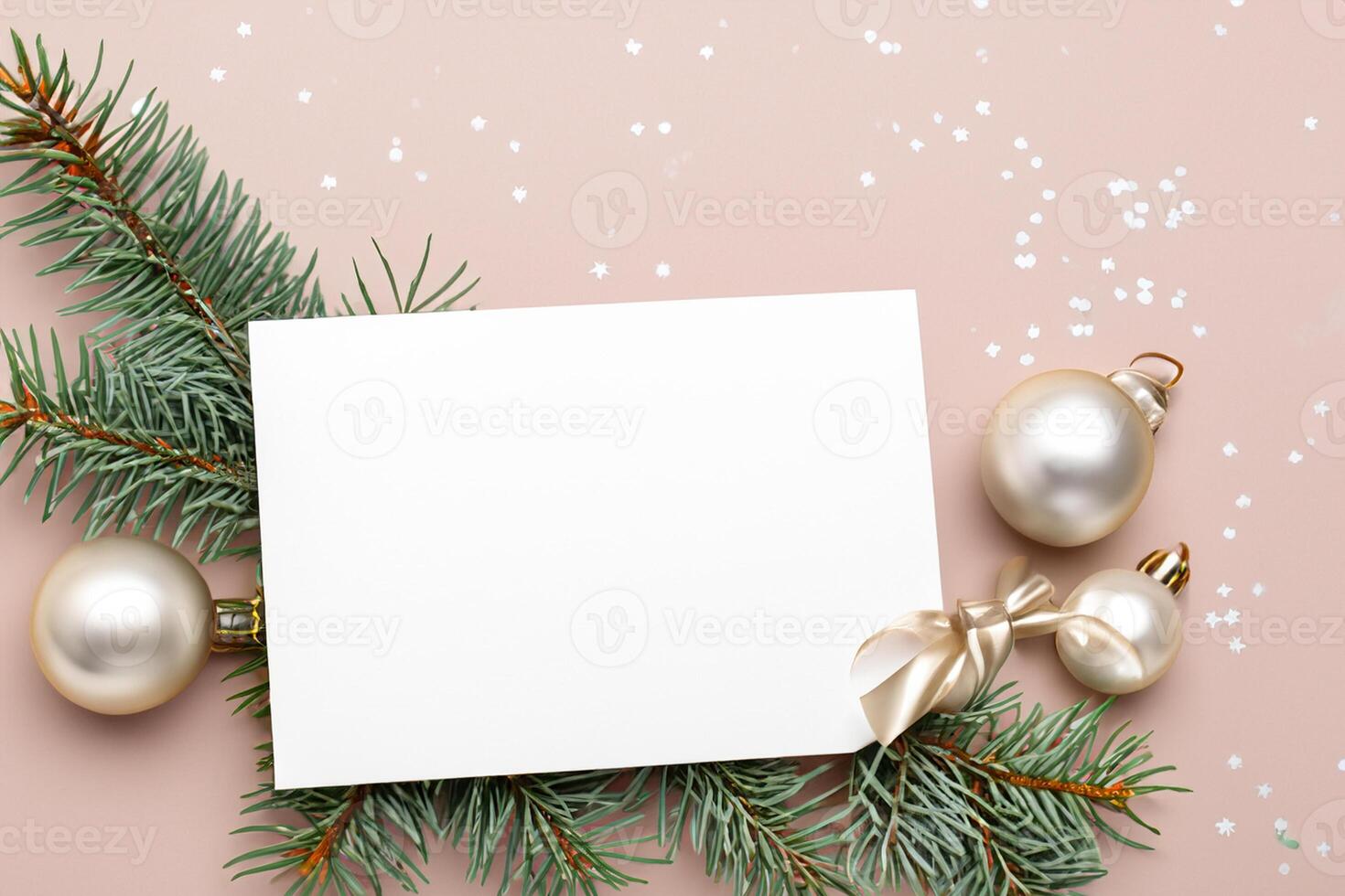 Beautiful Mockup White Card with Christmas Ornaments, A Festive Touch for Your Holiday Greetings photo