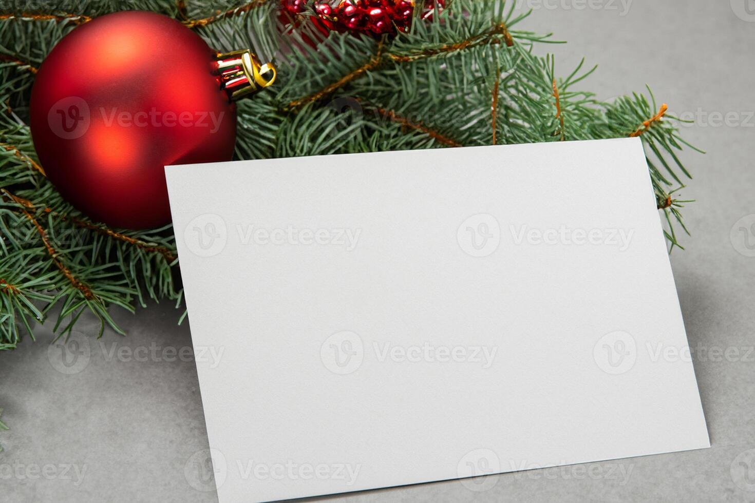 Beautiful Mockup White Card with Christmas Ornaments, A Festive Touch for Your Holiday Greetings photo