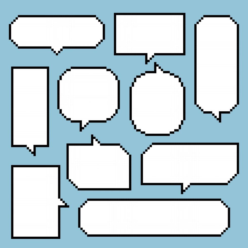 collection set of retro game 8bit pixel speech bubble balloon black and white color vector