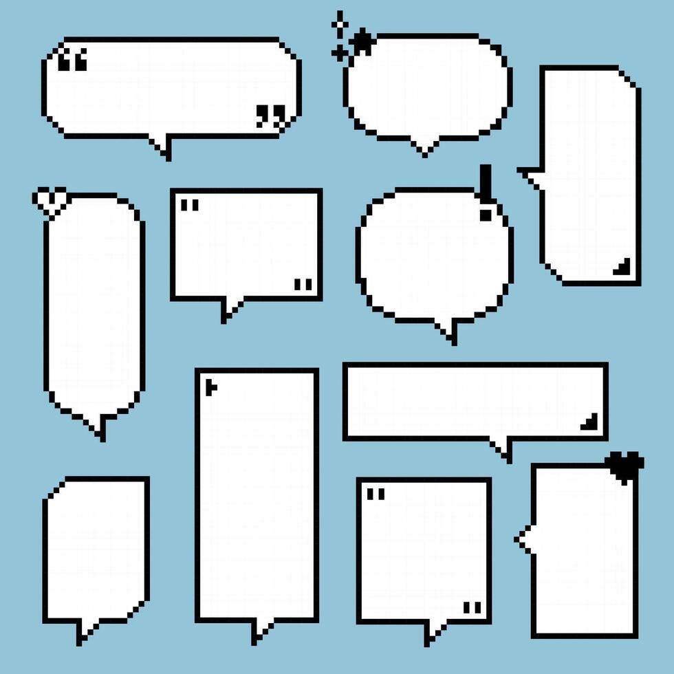 collection set of retro game 8bit pixel speech bubble balloon black and white color vector