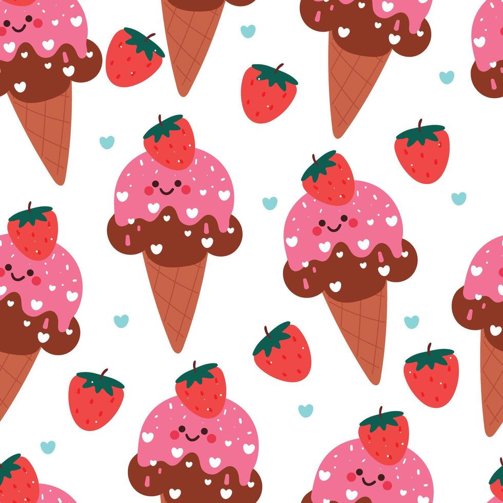 seamless pattern cute strawberry ice cream. cute dessert wallpaper vector