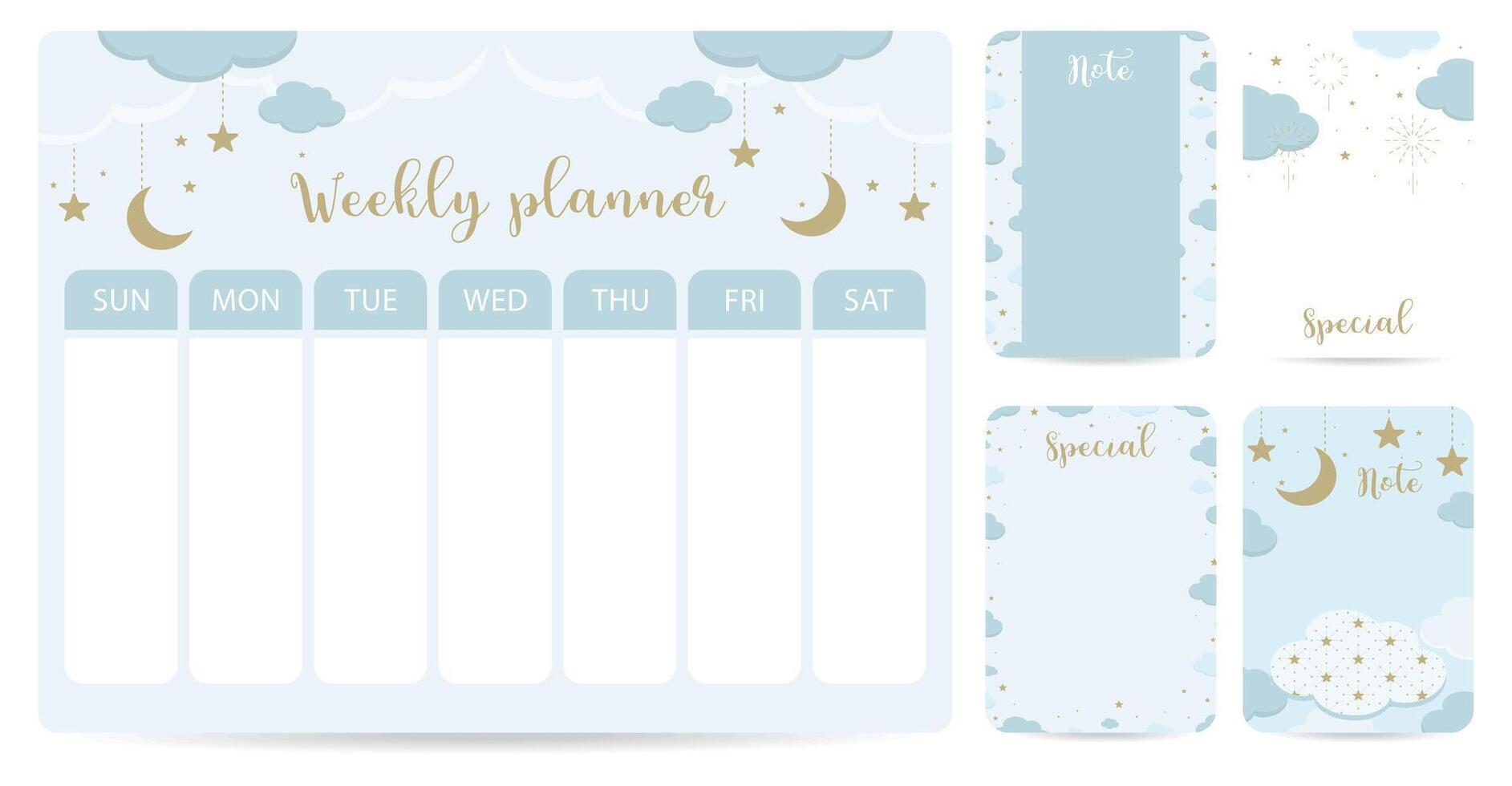 cute weekly planner background with twinkle. illustration for kid and baby.Editable element vector