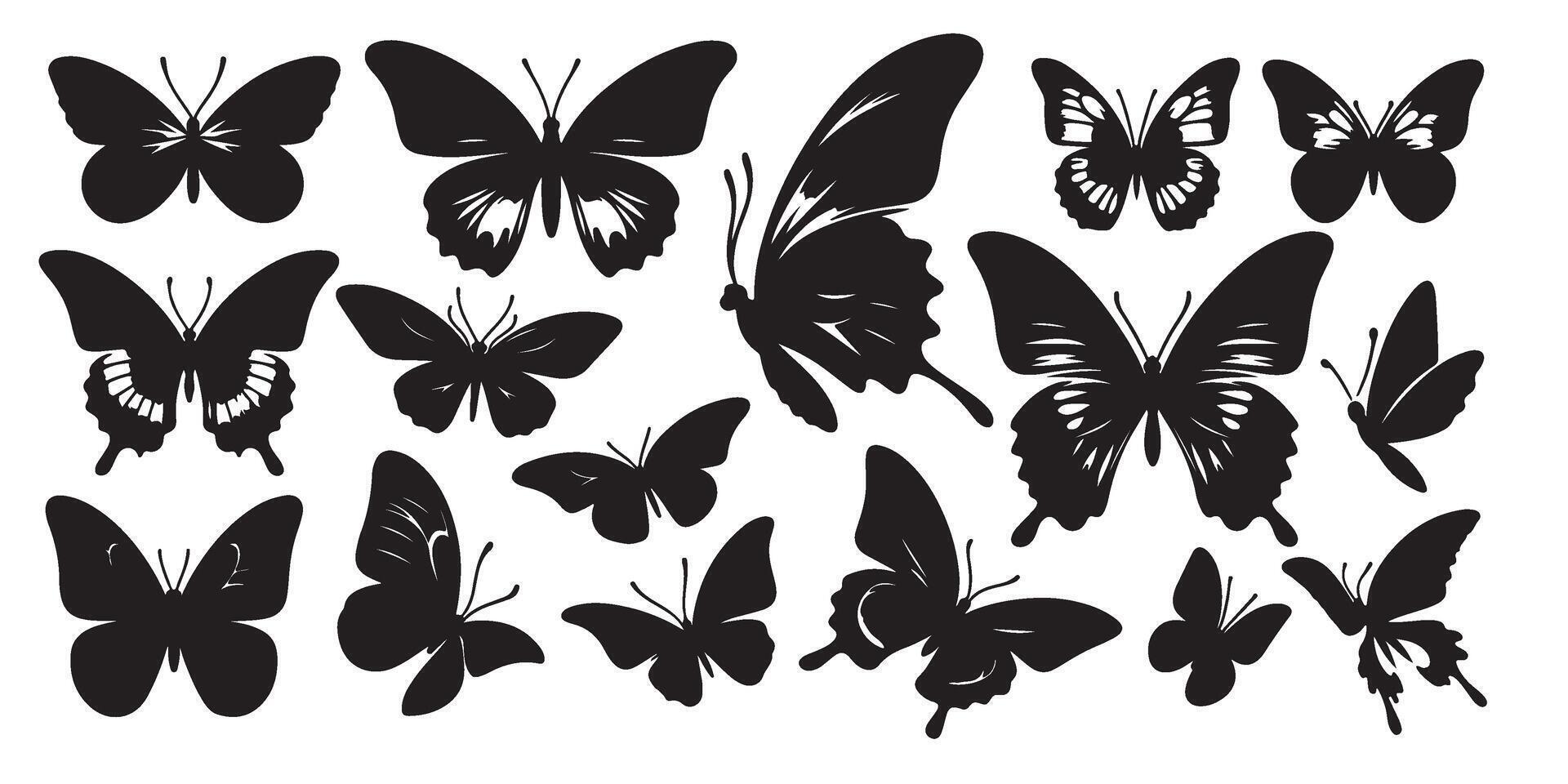 Collection of Butterfly Silhouettes in Various Shapes and Sizes for Design Projects vector