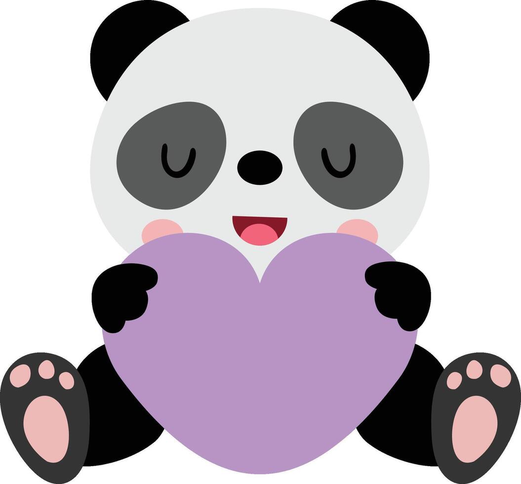 Cute panda sitting holding a big heart vector