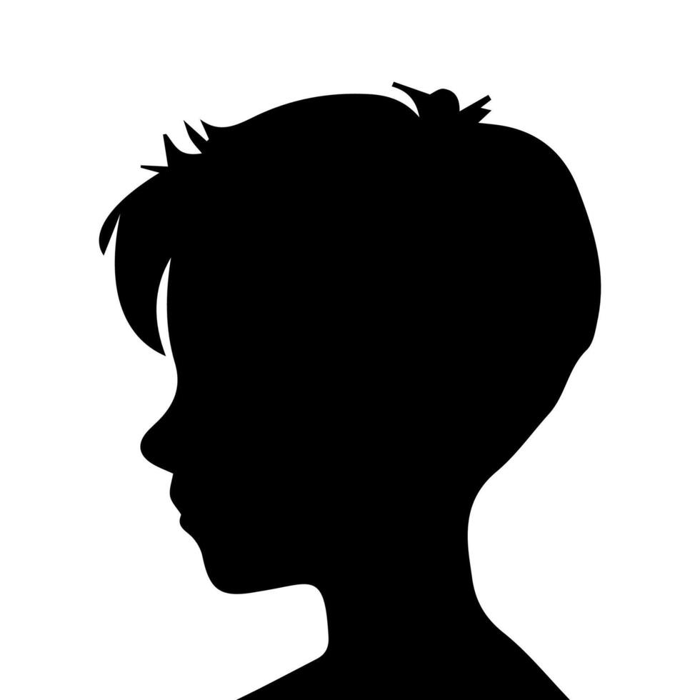 Silhouette of a boy. The side of the child's head. vector