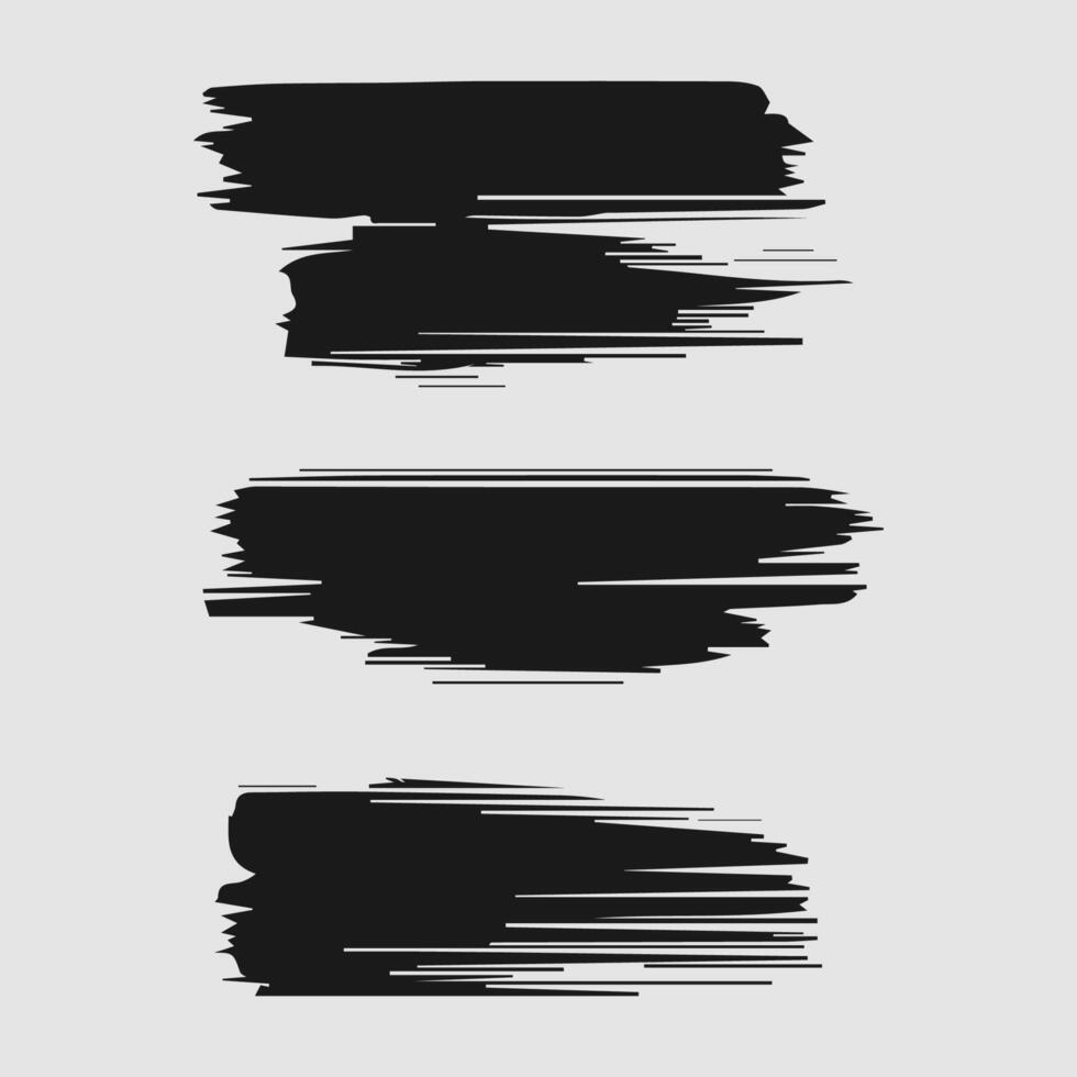 Black paint brush stroke, ink splatter and artistic design elements. Dirty watercolor texture, box, frame, grunge background, splash or creative shape for social media. Abstract drawing. vector
