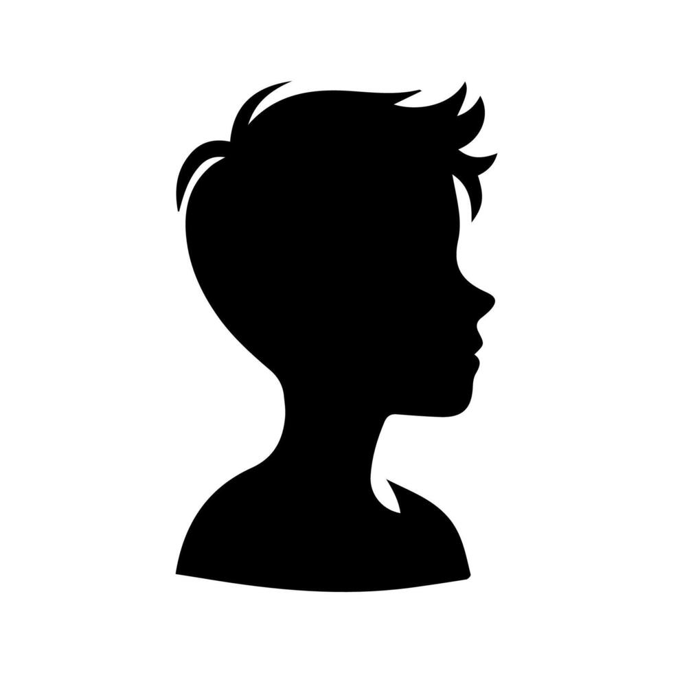 Silhouette of a boy. The side of the child's head. vector