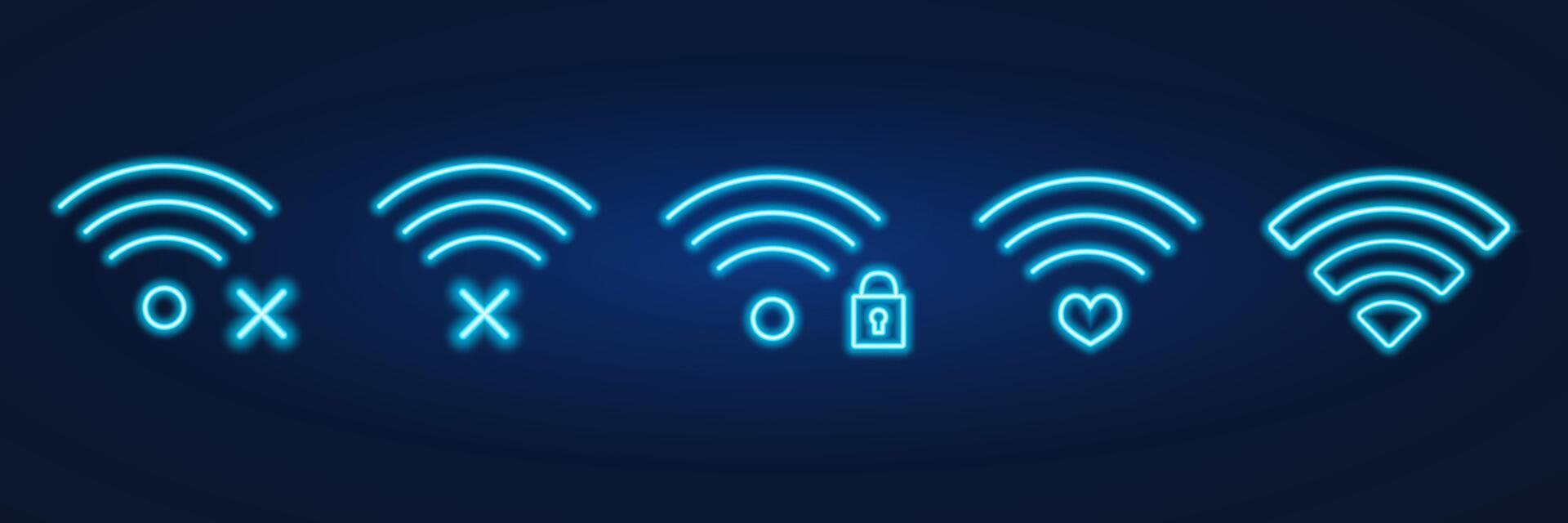 wifi signal dial-up, connection, free wifi, no connection, blue neon glow vector
