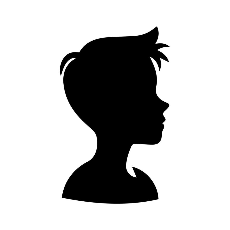Silhouette of a boy. The side of the child's head. vector