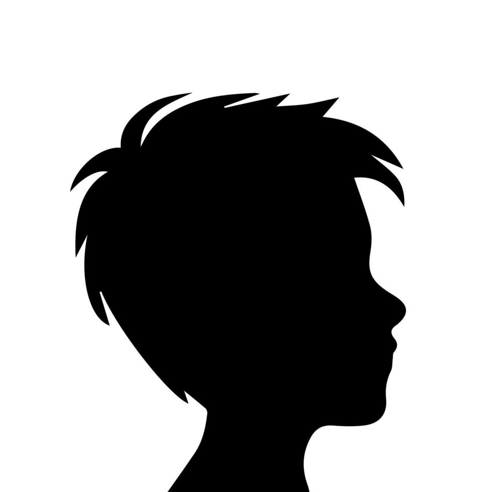 Silhouette of a boy. The side of the child's head. vector