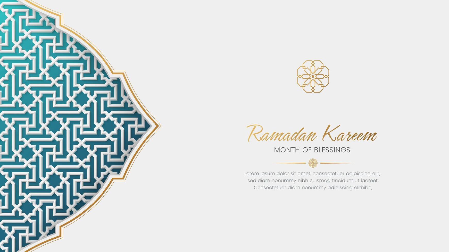 Ramadan Kareem Islamic Greeting Card Background with Arabic Pattern Frame vector