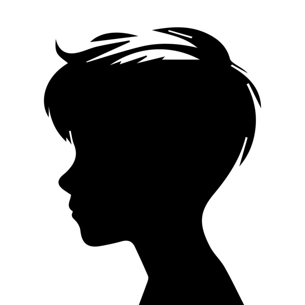 Silhouette of a boy. The side of the child's head. vector