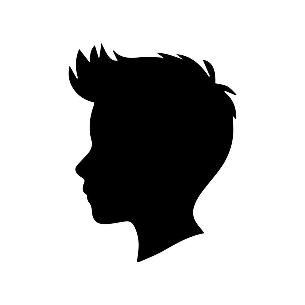 Silhouette of a boy. The side of the child's head. vector