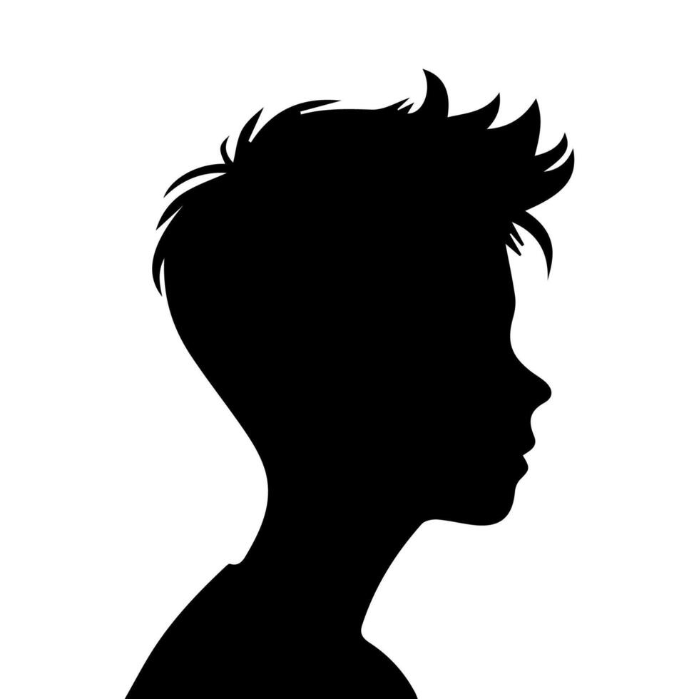 Silhouette of a boy. The side of the child's head. vector