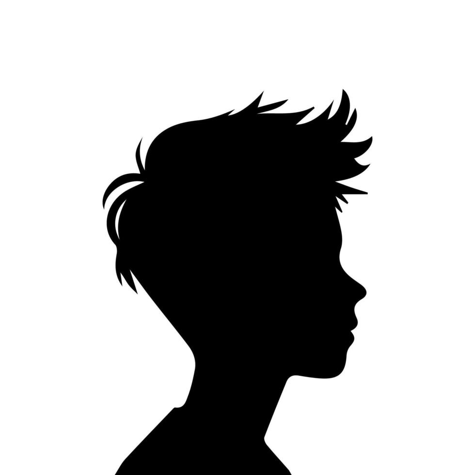 Silhouette of a boy. The side of the child's head. vector