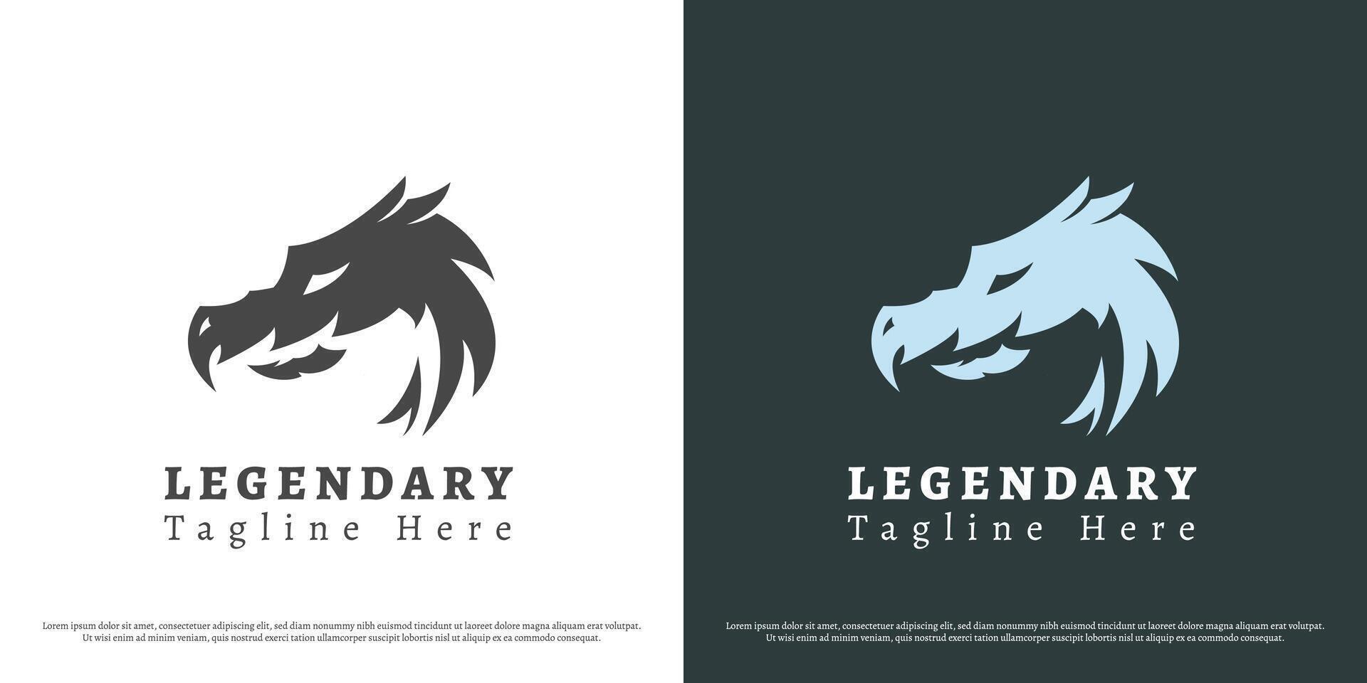 Legendary dragon logo design illustration. Silhouette of monster legend myth mythology ancient animal dinosaur savage fangs. Abstract casual minimal simple icon symbol. vector