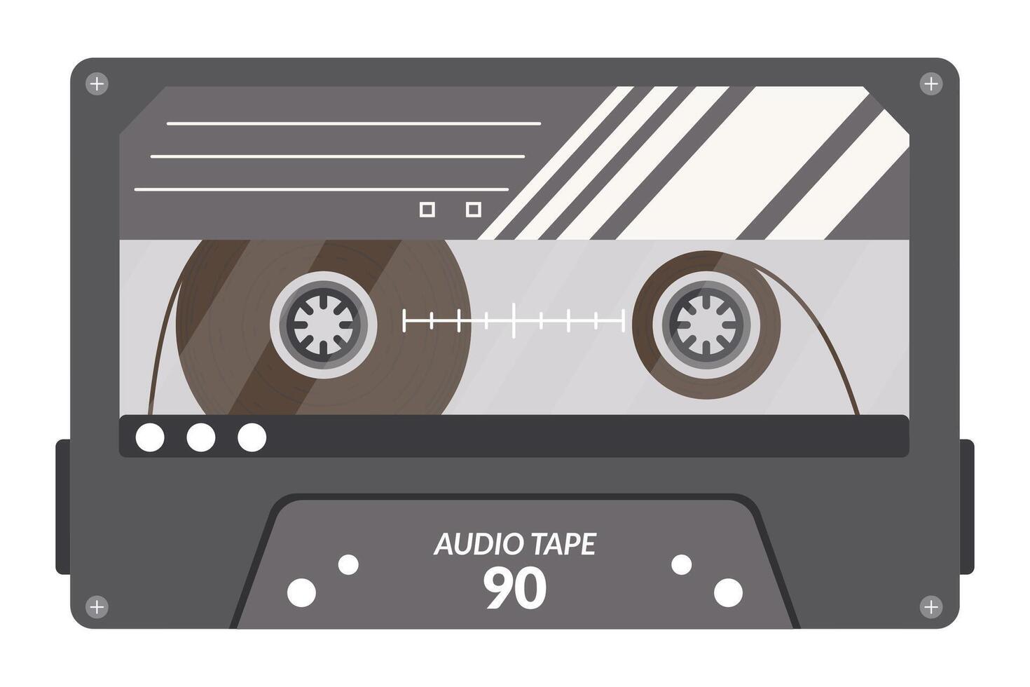 Vintage tape cassette. Retro mixtape, 1980s pop songs tapes and stereo music cassettes. 90s hifi disco dance audiocassette, analogue player record cassette. Isolated symbols vector