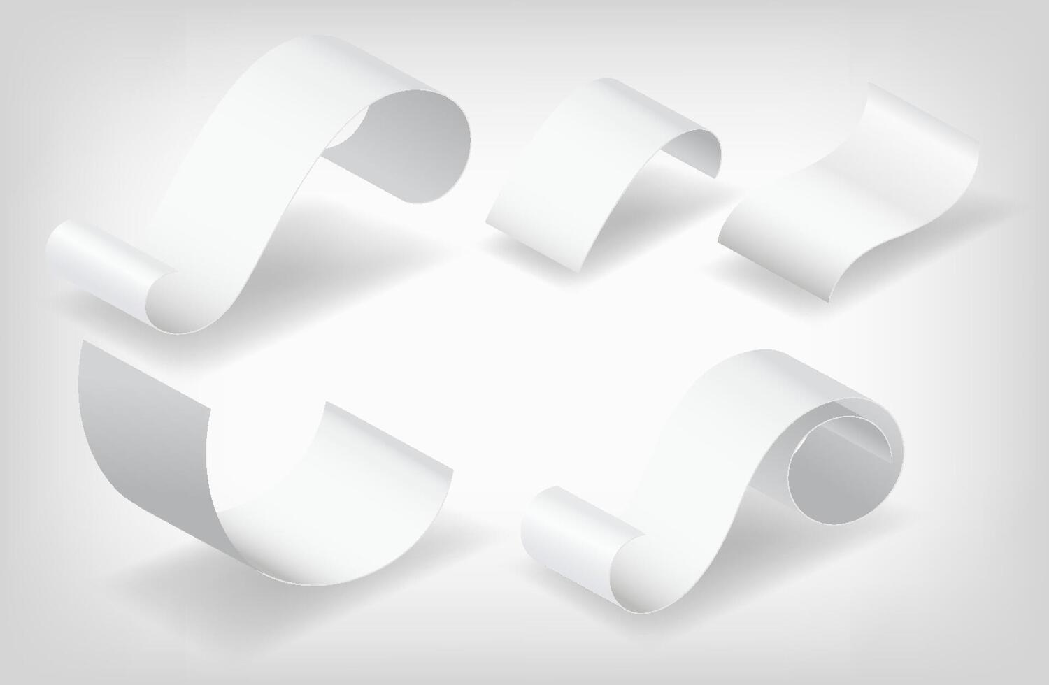 Payment check and receipts with shadows. Set of curved financial paper, purchase invoice. Buying, bill or calculate pay. Receipt the seller forms vector