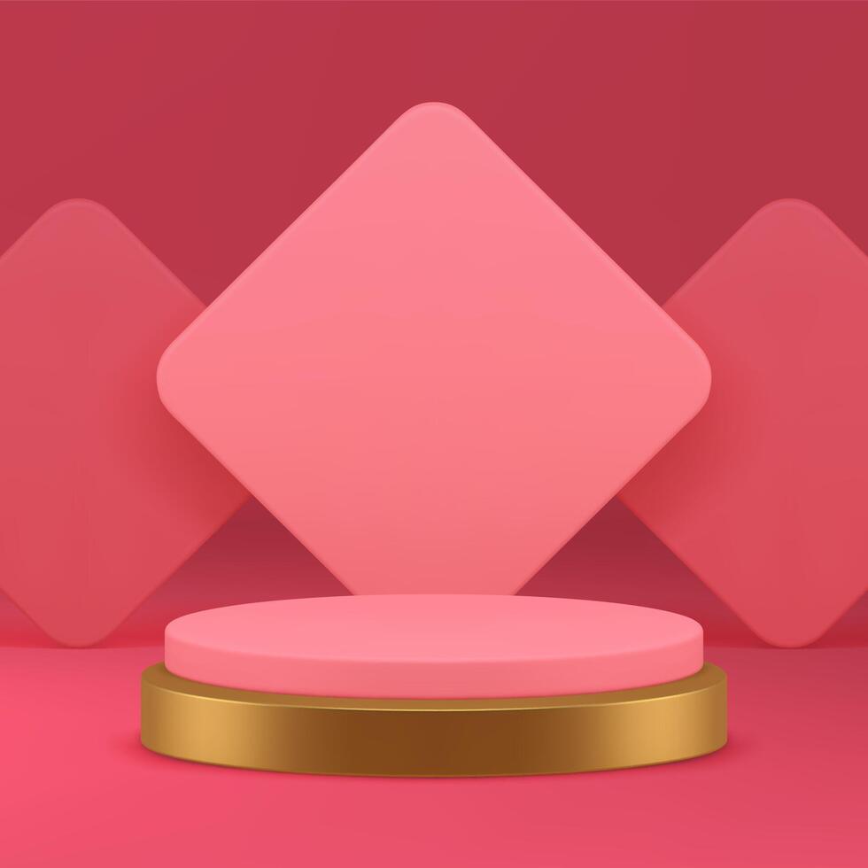 Pink 3d luxury podium pedestal with rhombus wall background for presentation realistic vector
