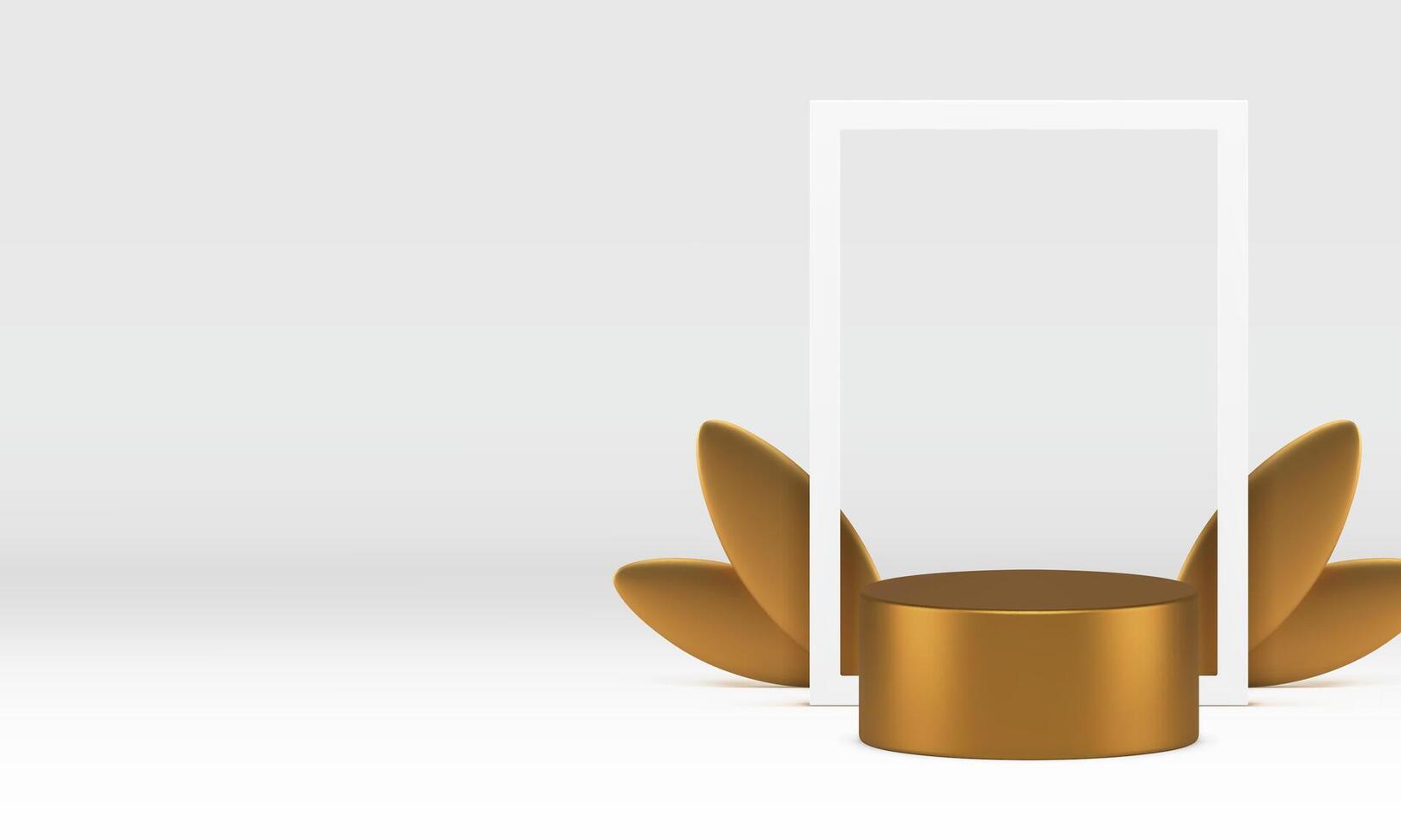 White 3d luxury showroom golden podium pedestal for product show realistic illustration vector