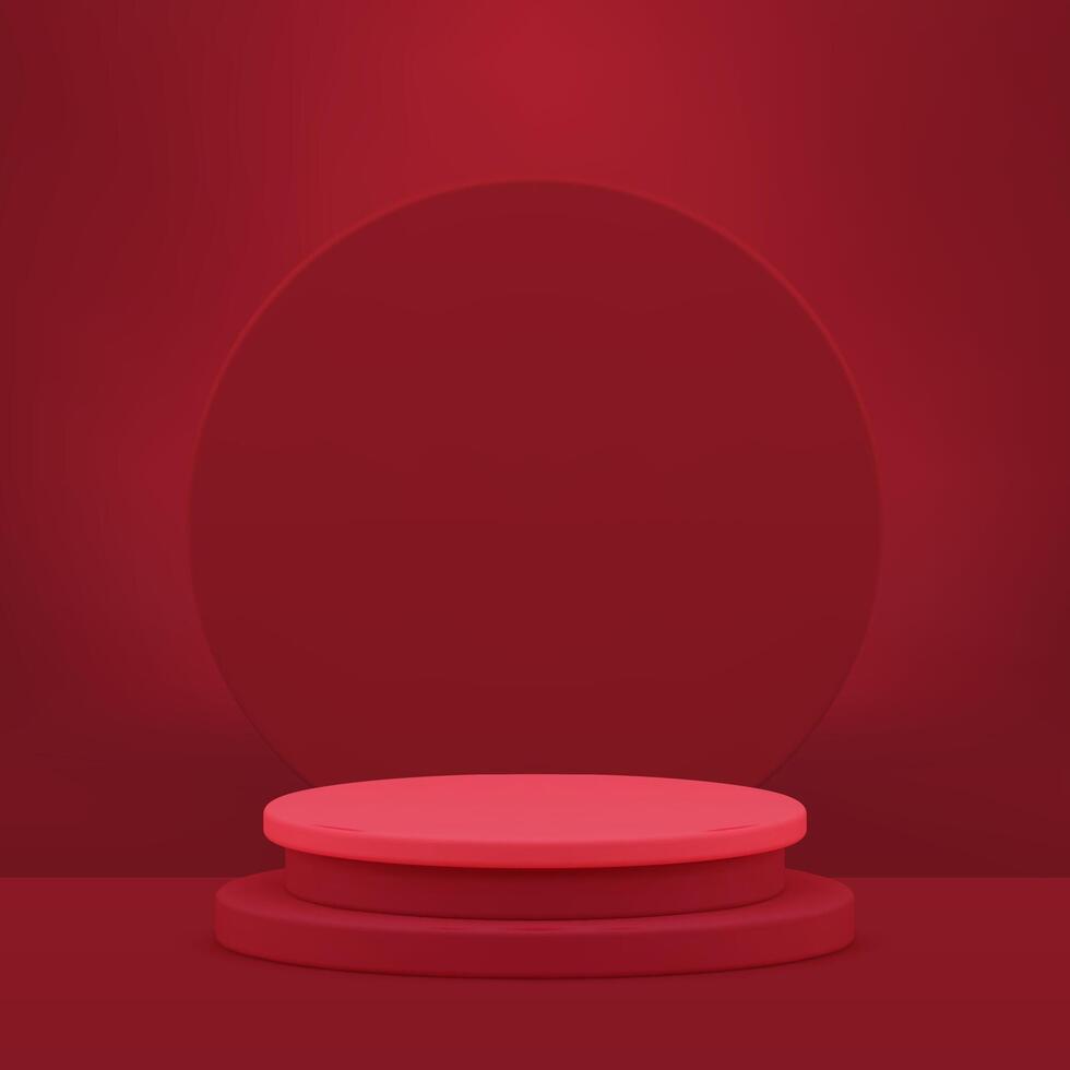Red fashion 3d podium pedestal trendy display for presentation realistic illustration vector